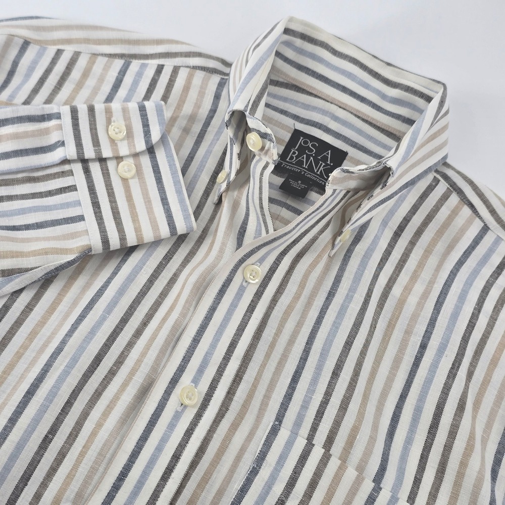 Jos. A. Bank Button Down Shirt Mens Small Multicolor Striped 100% Linen Long Slv